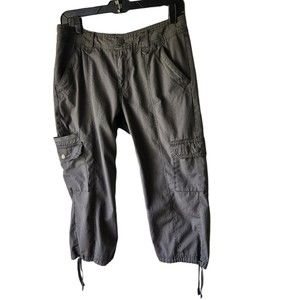 Eddie Bauer Pants Womens Size 6 Green Drawstring Snap Cargo Ripstop Cotton